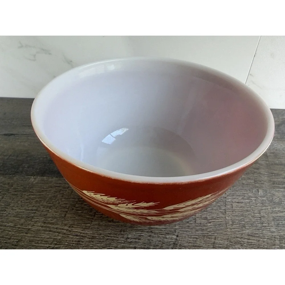 Vintage Pyrex Autumn Harvest Wheat Mixing Bowl #402 - 1.5 qt. Burnt Orange Color - Picture 2 of 10
